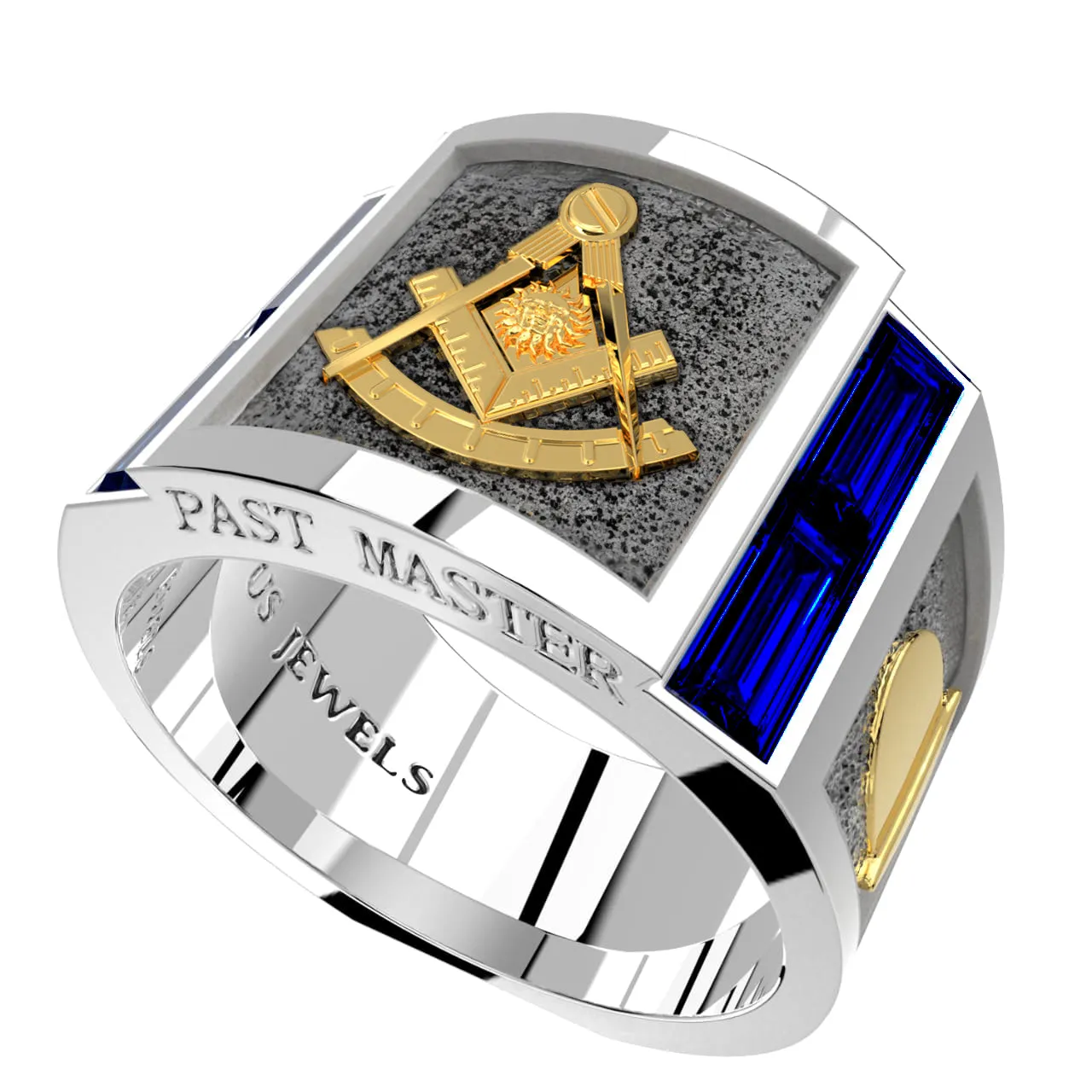 Men's Past Master Two Tone 925 Sterling Silver and 14k Yellow Gold Synthetic Sapphire Ring
