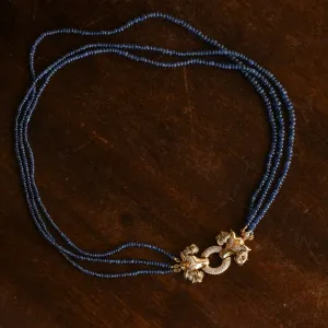 Mid-Century Two Rams Diamond & Sapphire Bead Three-Strand Necklace