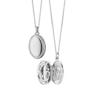 Midi Sterling Silver Four Image White Sapphire Border Locket Necklace