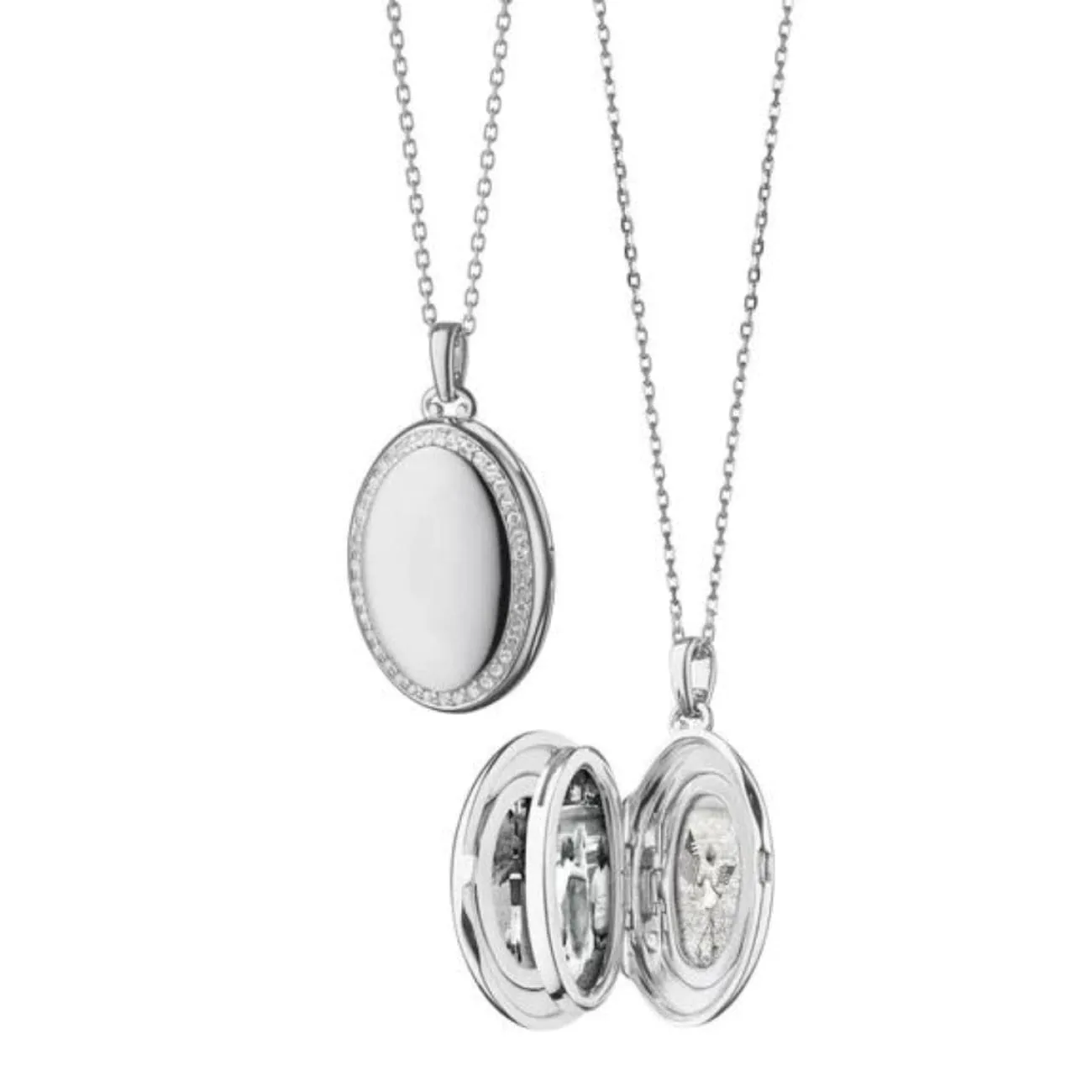 Midi Sterling Silver Four Image White Sapphire Border Locket Necklace