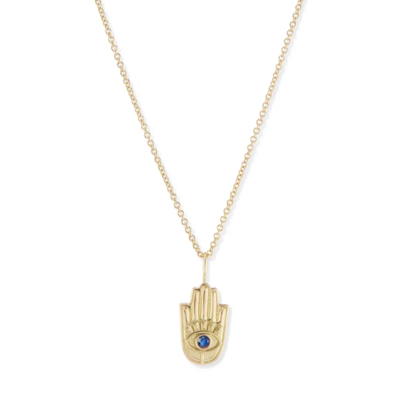 Mini Gold Hamsa Pendant with Stone Eye