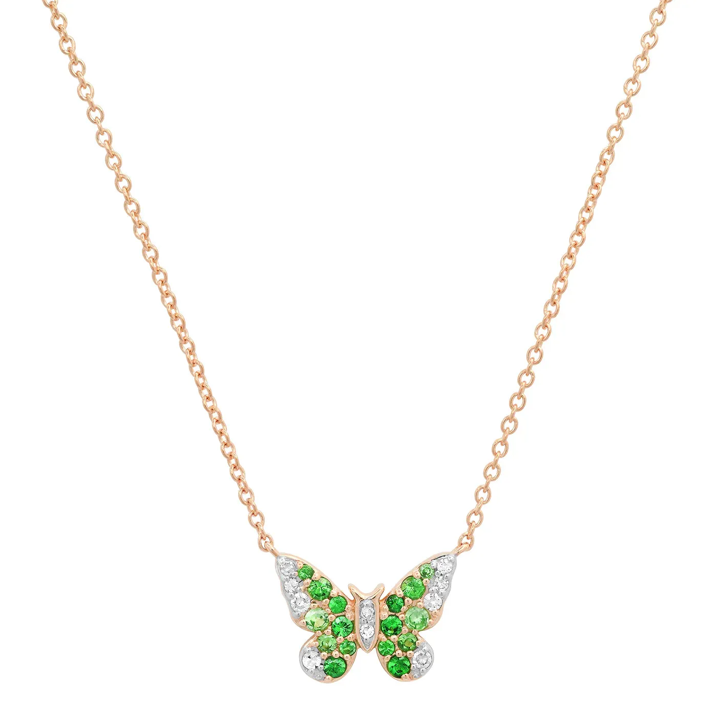 Mini Ombre Semi Precious and Diamond Butterfly Necklace