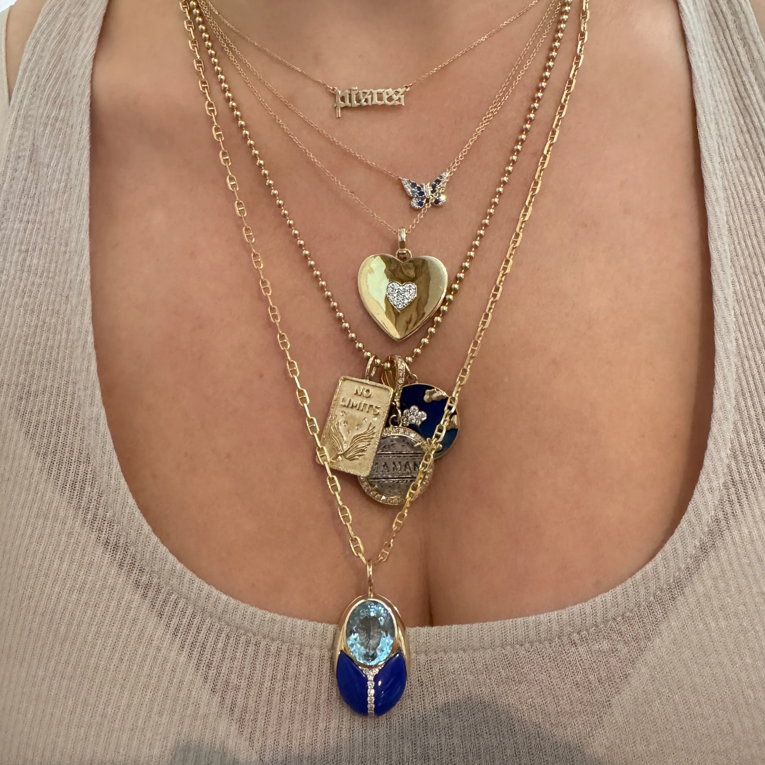 Mini Ombre Semi Precious and Diamond Butterfly Necklace