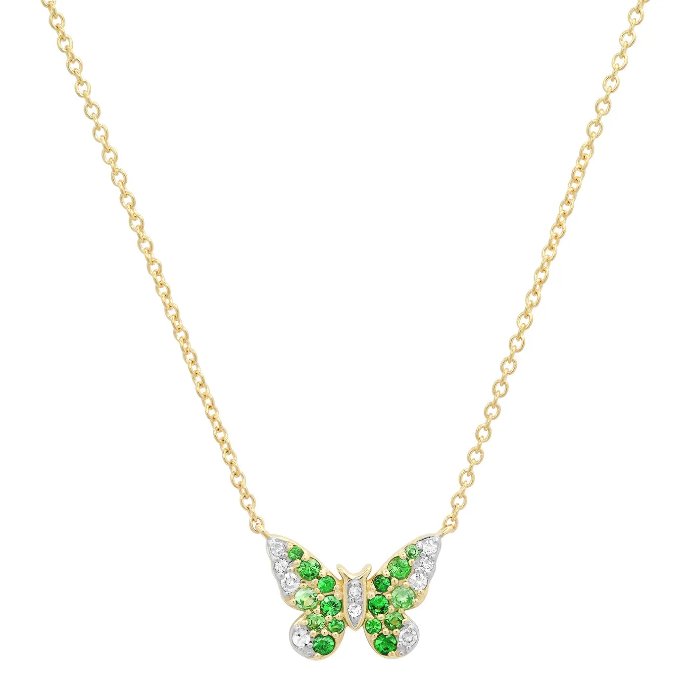 Mini Ombre Semi Precious and Diamond Butterfly Necklace