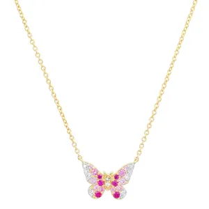 Mini Ombre Semi Precious and Diamond Butterfly Necklace