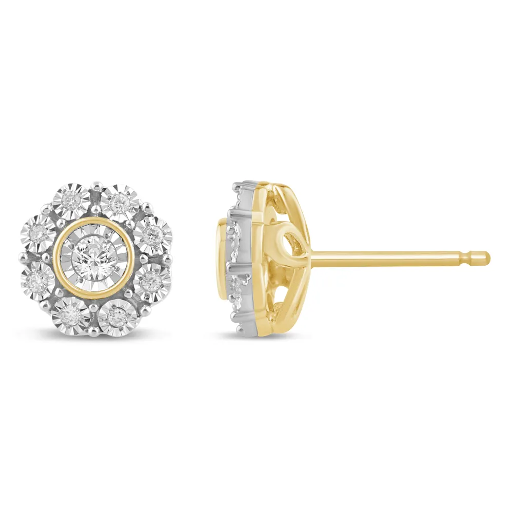 Miracle Flower Earrings with 0.15ct of Diamonds in 9ct Yellow Gold