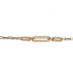 Miss Mimi Sterling Silver 14K Vermeil CZ Paper Clip Bracelet