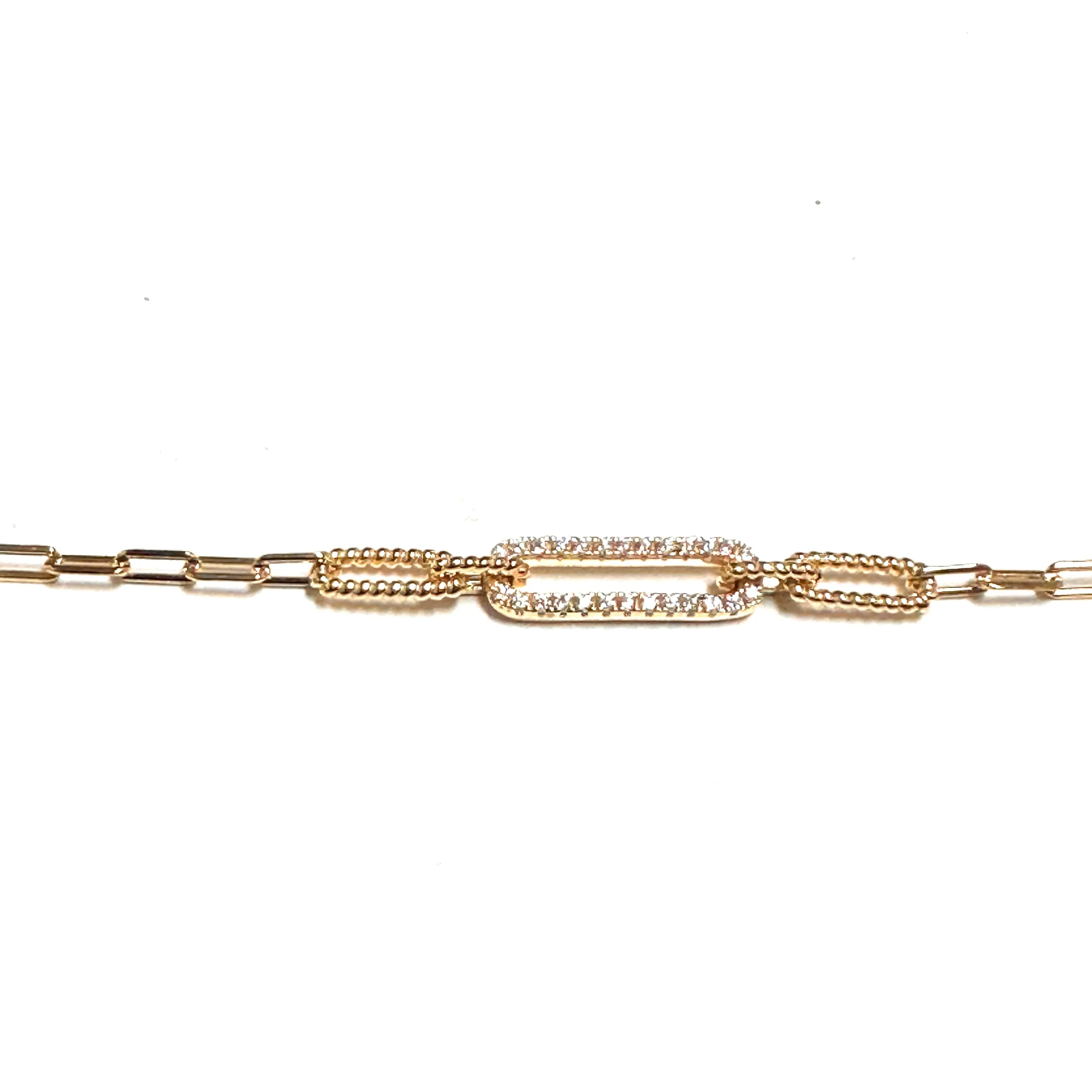 Miss Mimi Sterling Silver 14K Vermeil CZ Paper Clip Bracelet