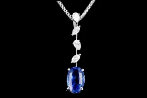 Modern 18K White Gold 3.51 Carat Natural No Heat Ceylon Sapphire & Diamond Pendant Necklace AIGS Certified