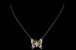 Modern 18K Yellow Gold Butterfly Necklace with .40 Carat Diamonds, Emeralds, Sapphires, and Rubies