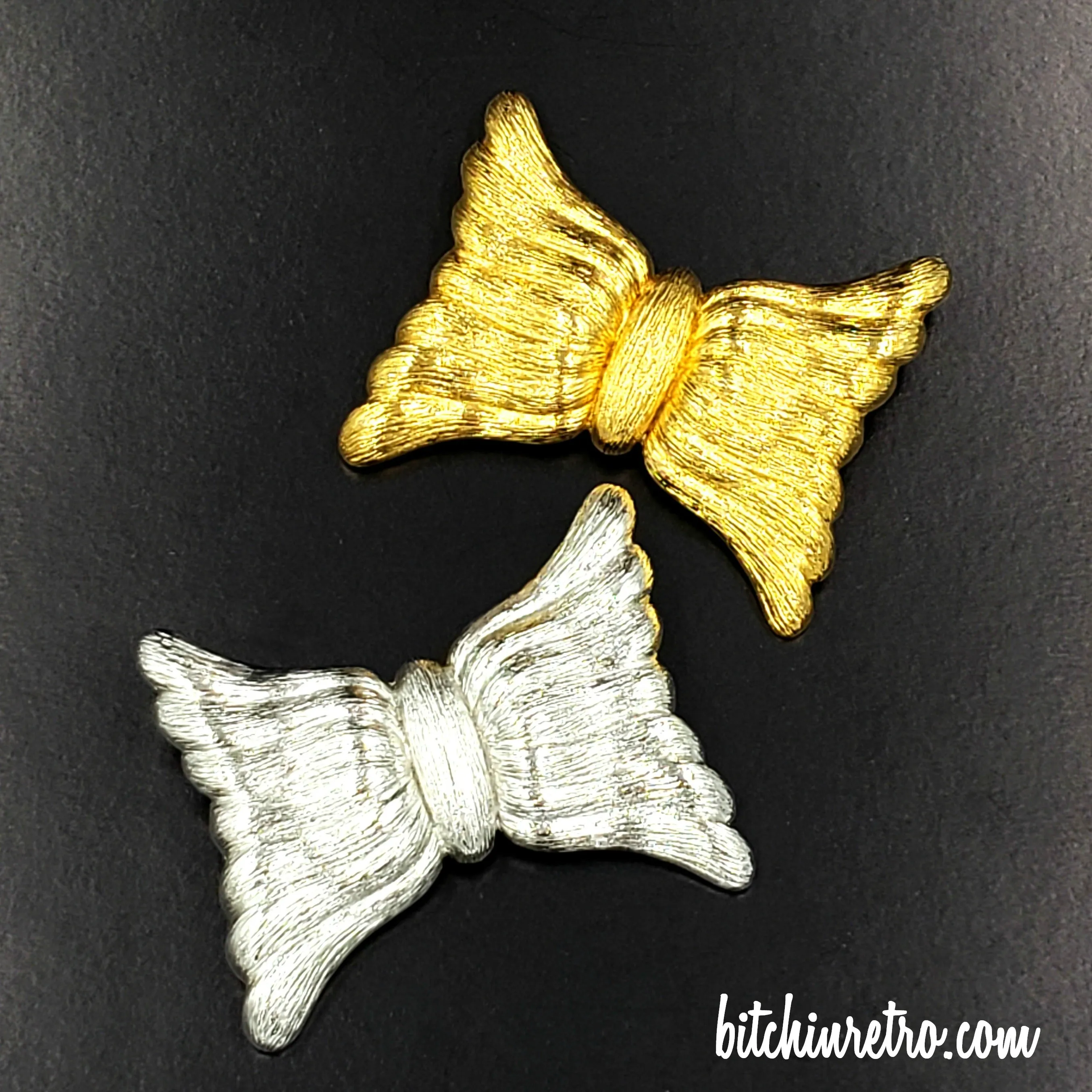 Monet Vintage Brooch Set Modernistic Bow in Silver and Gold
