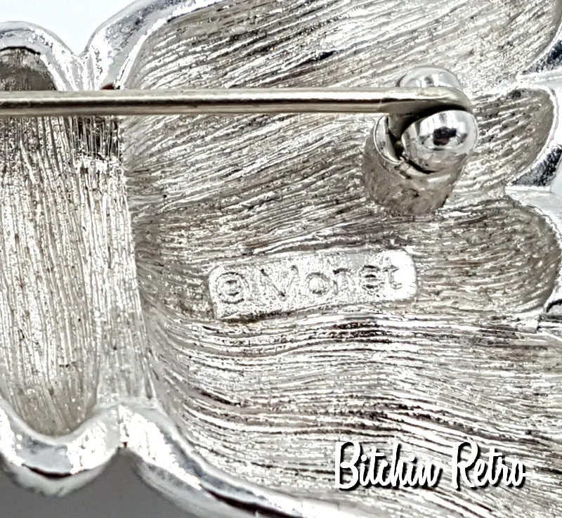 Monet Vintage Brooch Set Modernistic Bow in Silver and Gold