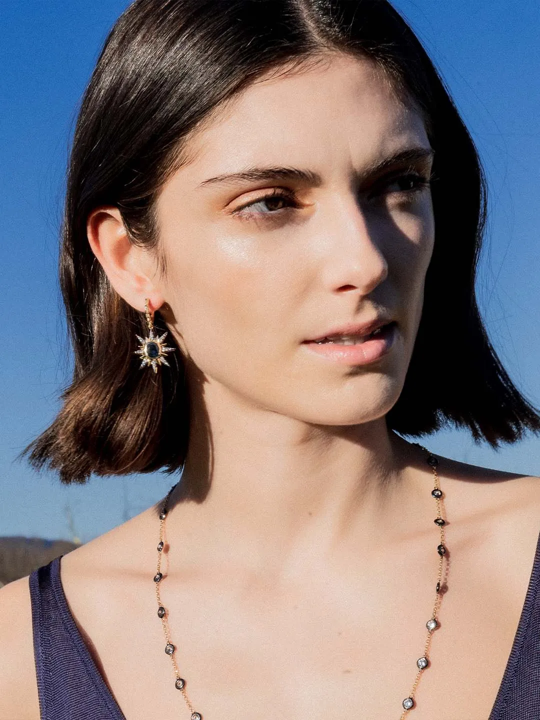 Montana Sapphire Single Starburst Earrings