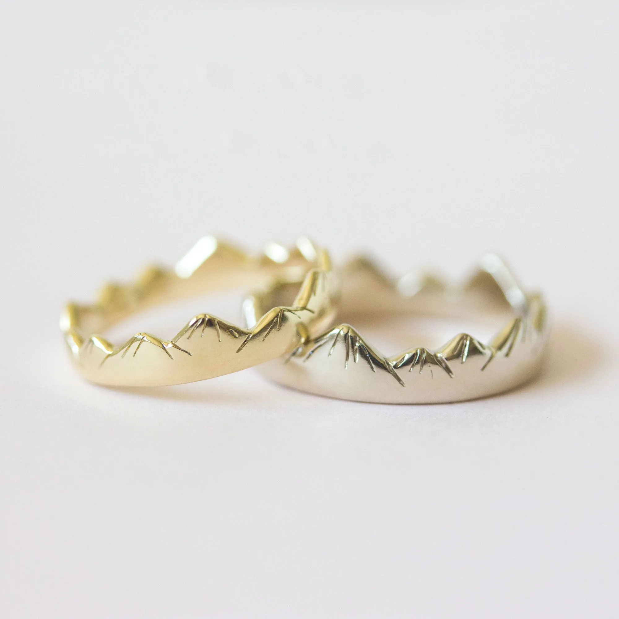 Mountain Wedding Rings in Yellow   White Gold