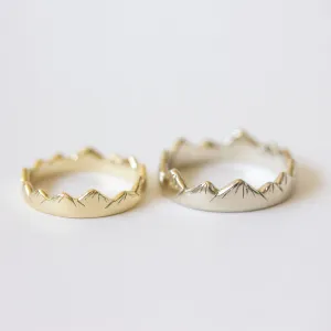 Mountain Wedding Rings in Yellow   White Gold