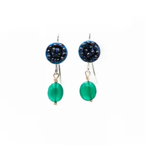 Moxie Blue Sapphire Earrings with Faceted Green Onyx Drops