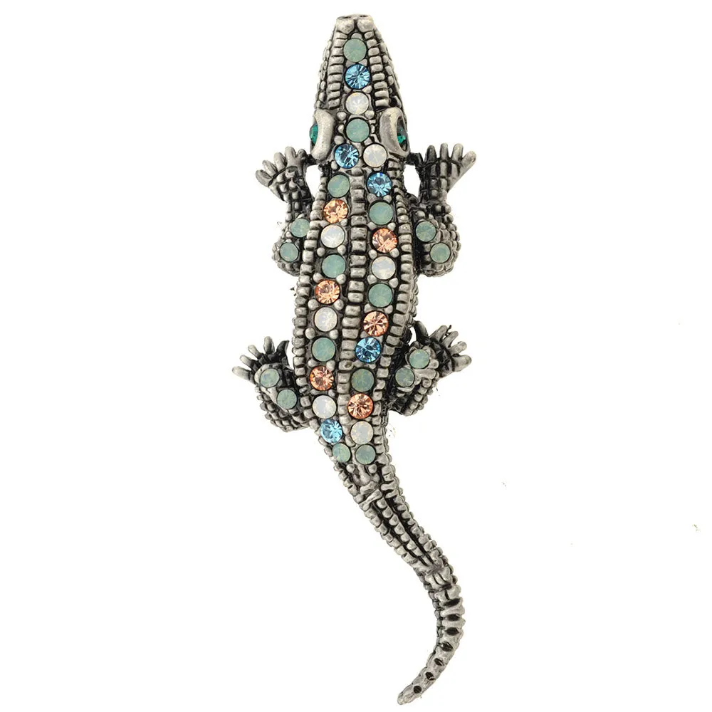 Multicolor Alligator Swarovski Crystal Pin Brooch