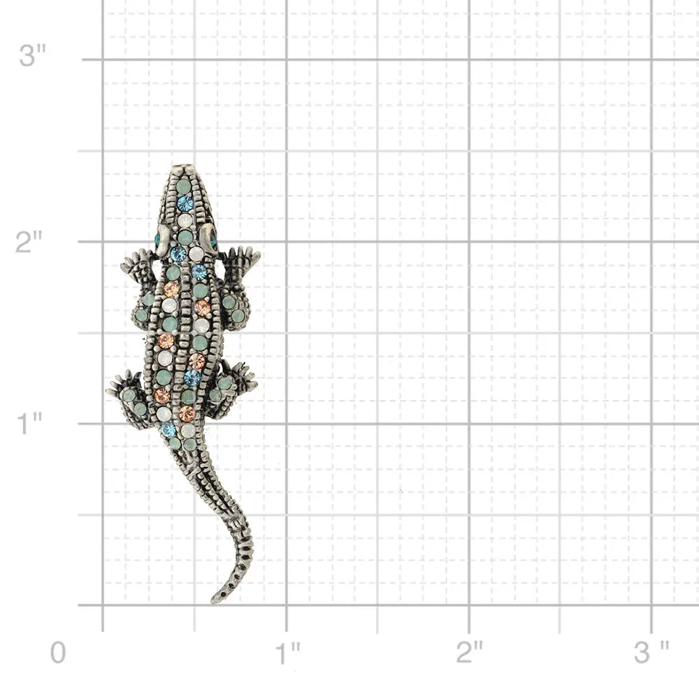 Multicolor Alligator Swarovski Crystal Pin Brooch