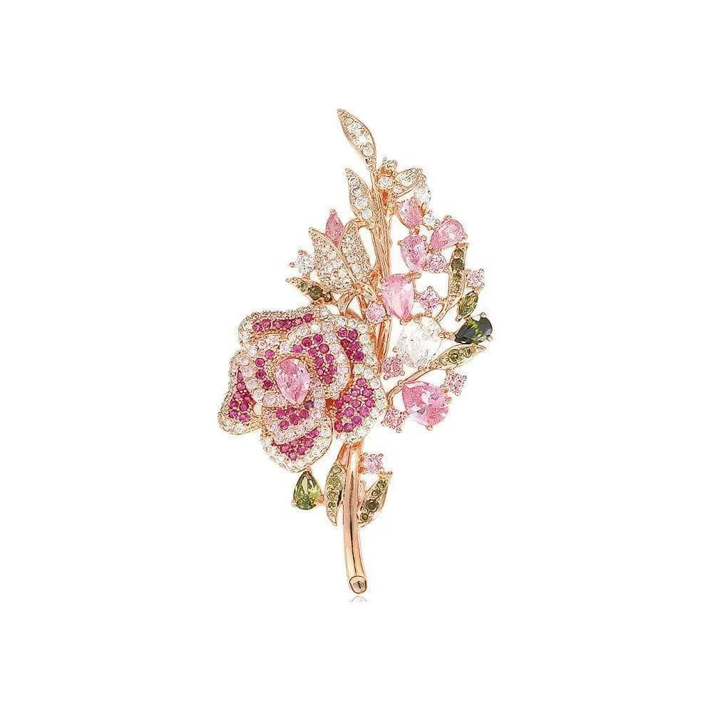 Multicolor Crystal Rose Gold Flower Brooch