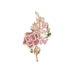 Multicolor Crystal Rose Gold Flower Brooch