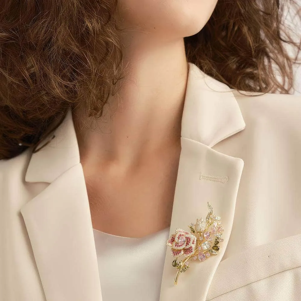 Multicolor Crystal Rose Gold Flower Brooch