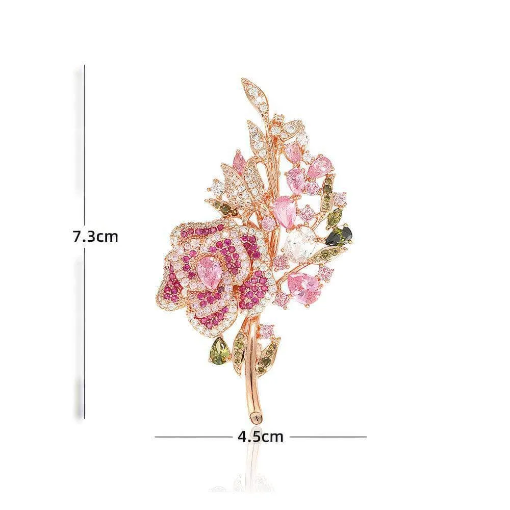 Multicolor Crystal Rose Gold Flower Brooch