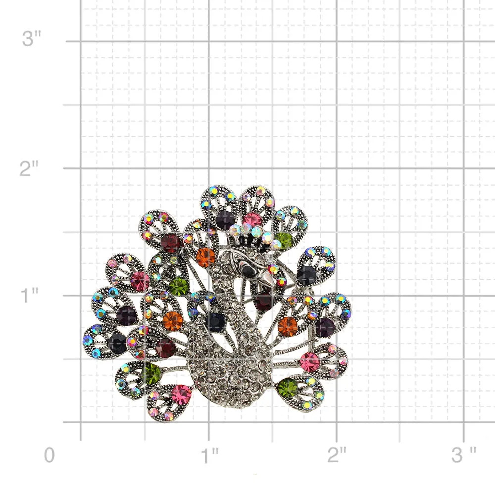 Multicolor Peacock Crystal Brooch Pin