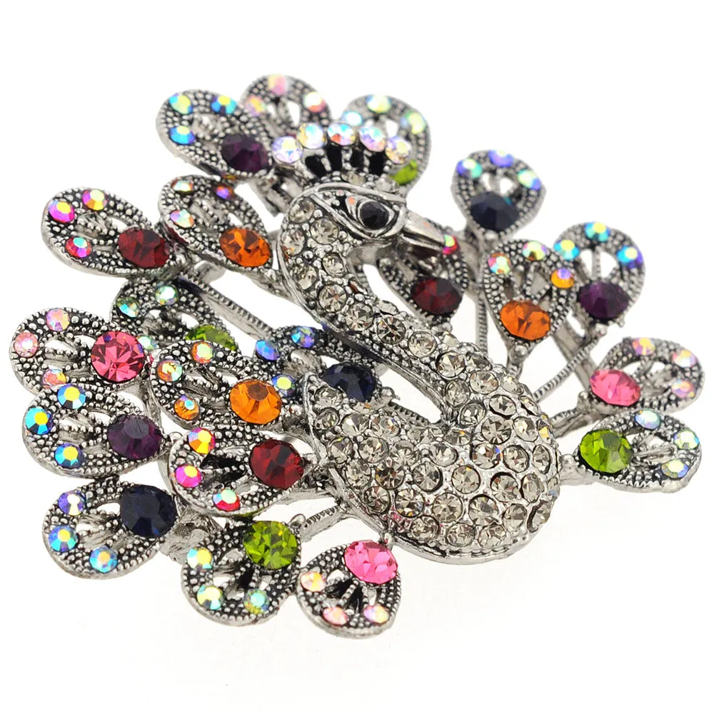 Multicolor Peacock Crystal Brooch Pin