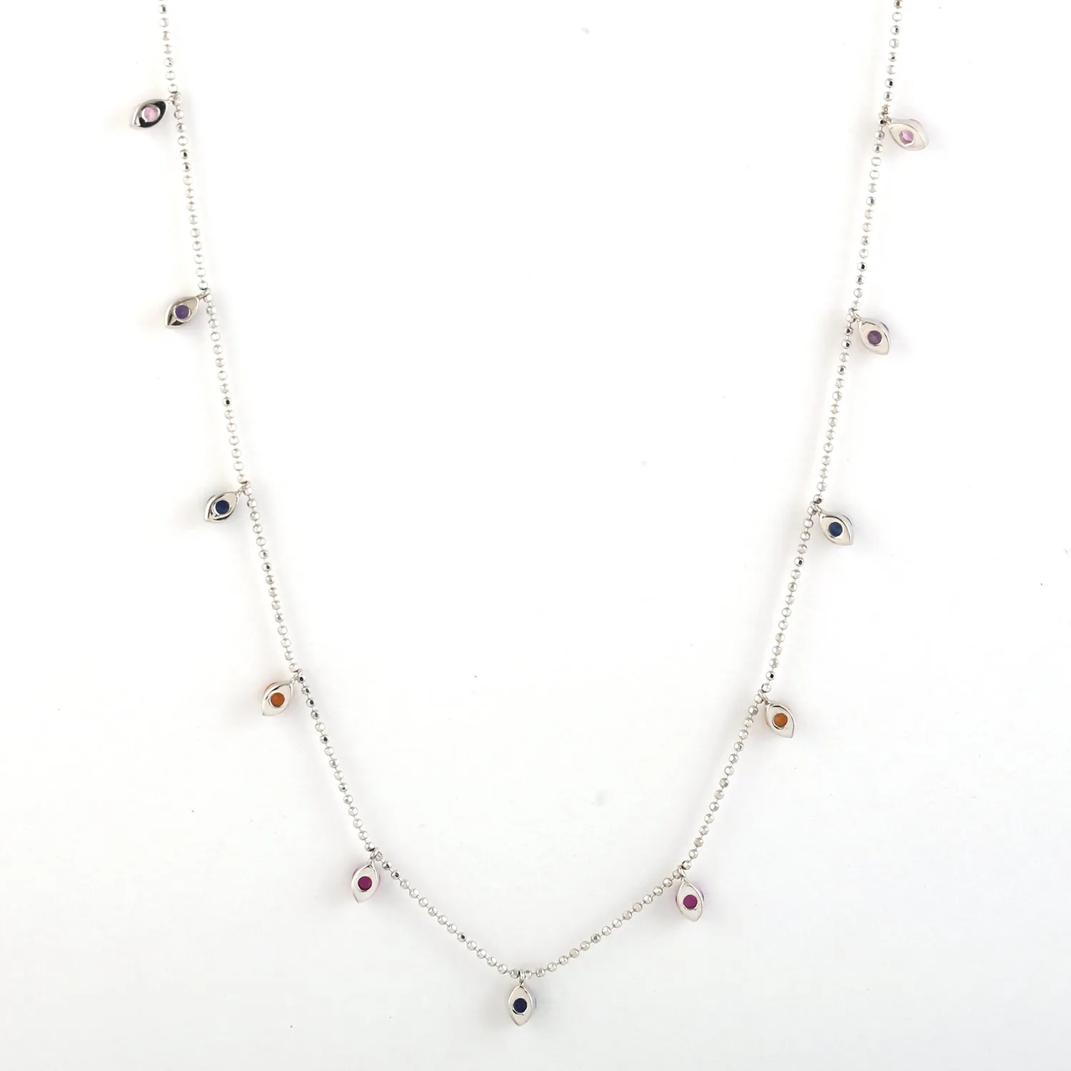 Multicolor Sapphire Gemstone Necklace Dainty Jewelry In 18k White Gold