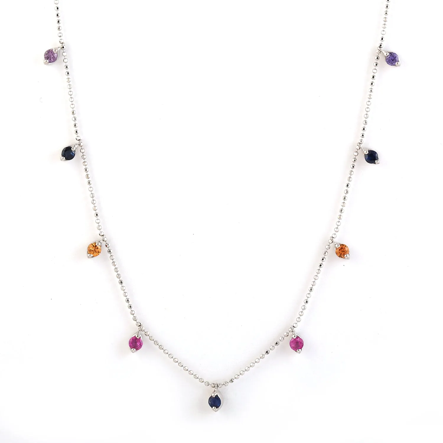 Multicolor Sapphire Gemstone Necklace Dainty Jewelry In 18k White Gold