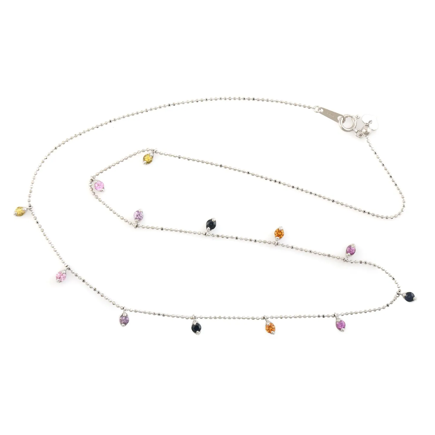 Multicolor Sapphire Gemstone Necklace Dainty Jewelry In 18k White Gold
