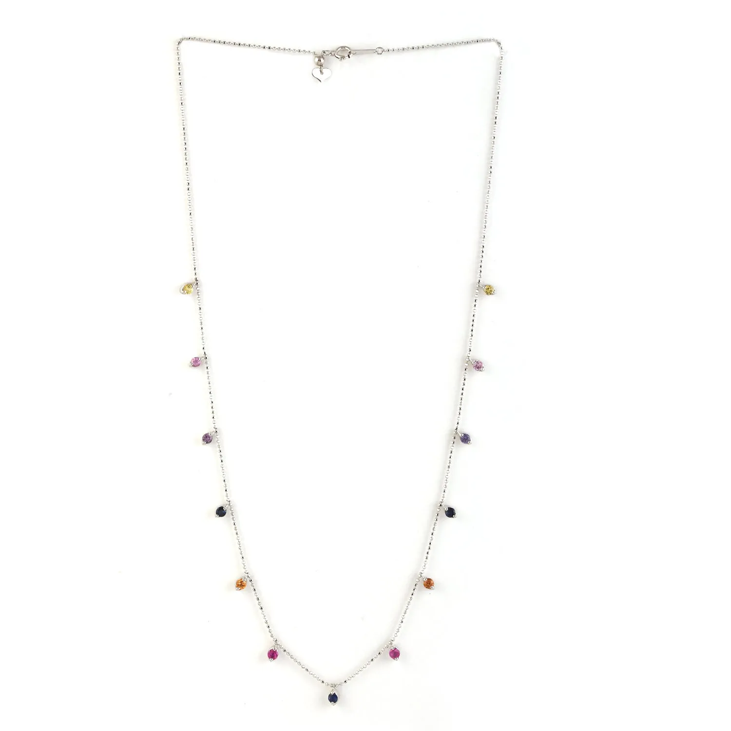 Multicolor Sapphire Gemstone Necklace Dainty Jewelry In 18k White Gold