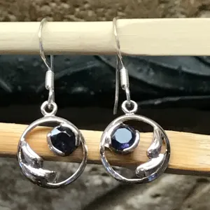 Natural 1ct Iolite 925 Solid Sterling Silver Earrings 25mm