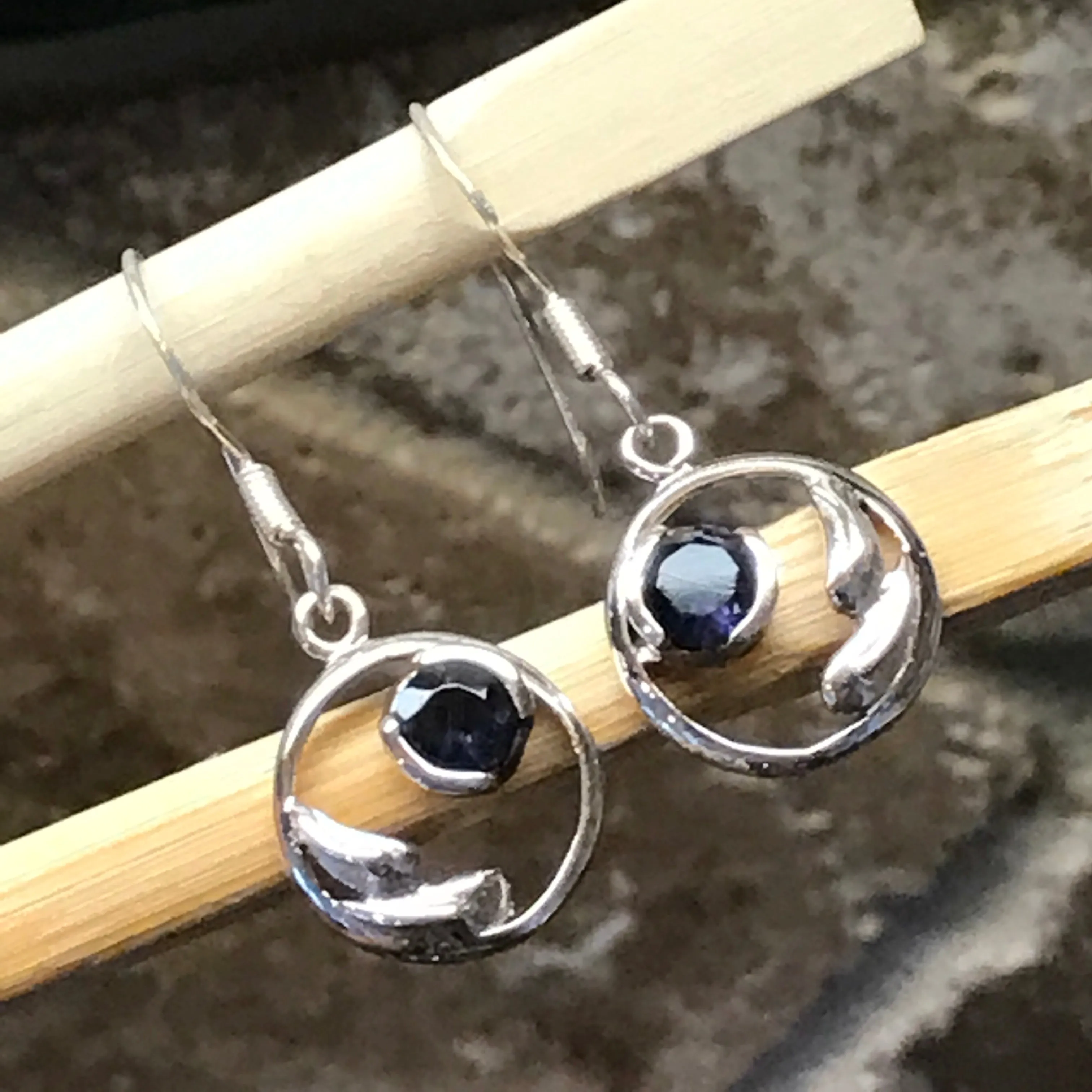 Natural 1ct Iolite 925 Solid Sterling Silver Earrings 25mm