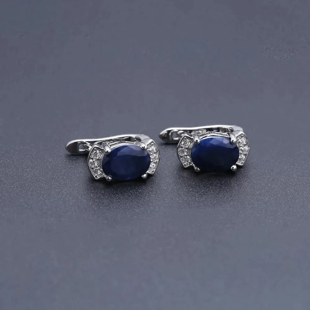 Natural Blue Sapphire Stud Earrings – 925 Sterling Silver, 2.02Ct, Engagement & Wedding Fine Jewelry