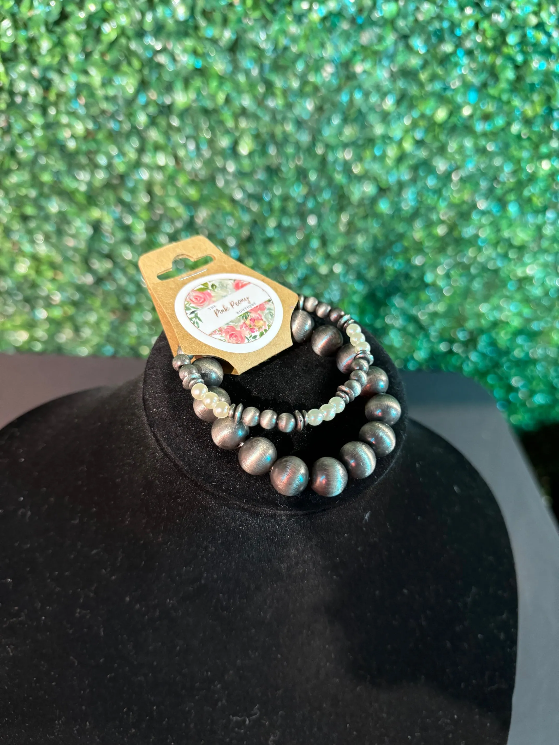 Navajo faux pearl bracelet with large Navajo solid faux bead bracelet pack