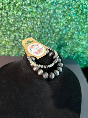 Navajo faux pearl bracelet with large Navajo solid faux bead bracelet pack