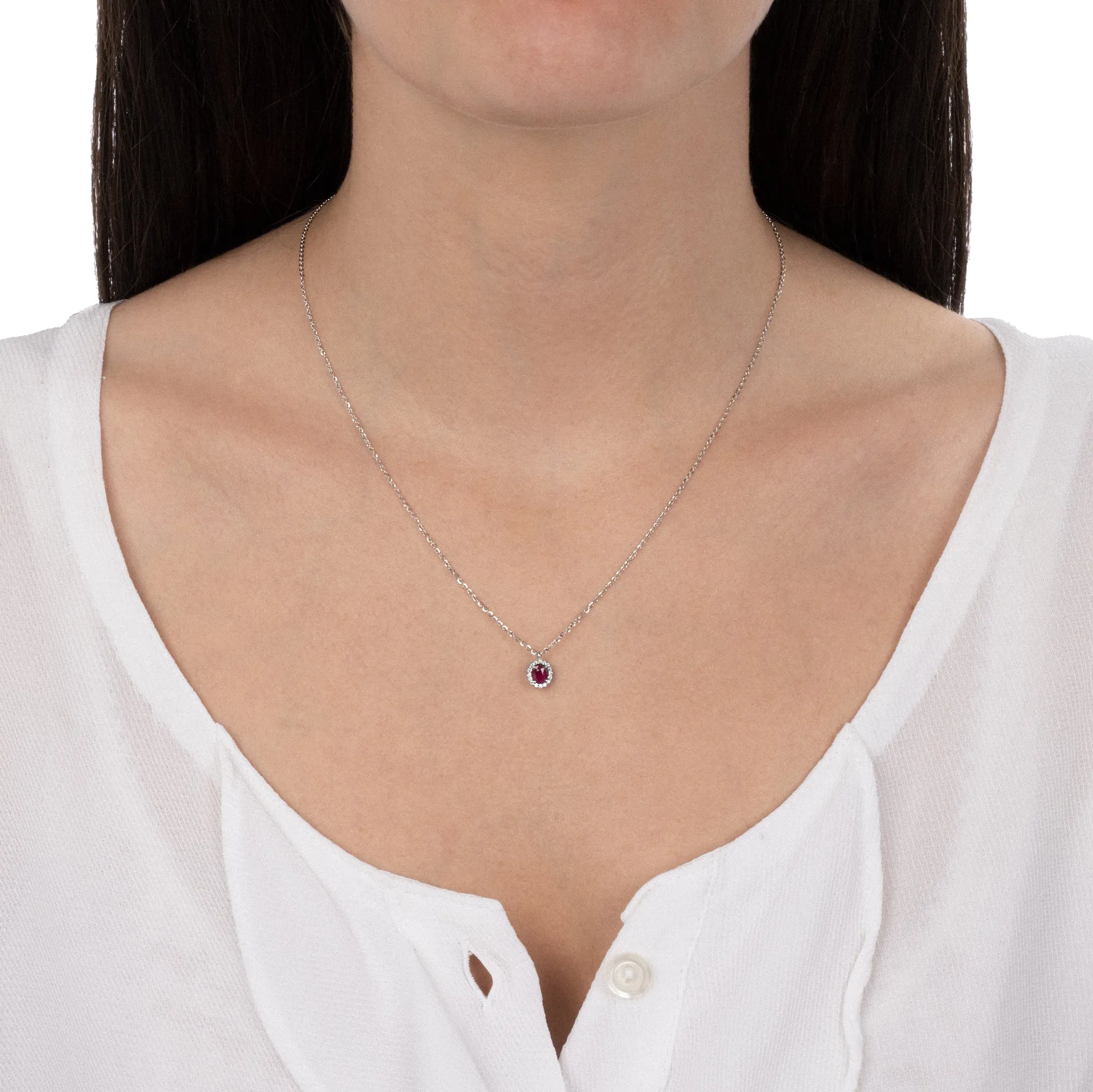 Necklace With Diamonds And Ruby (0.46) Oval Pendant