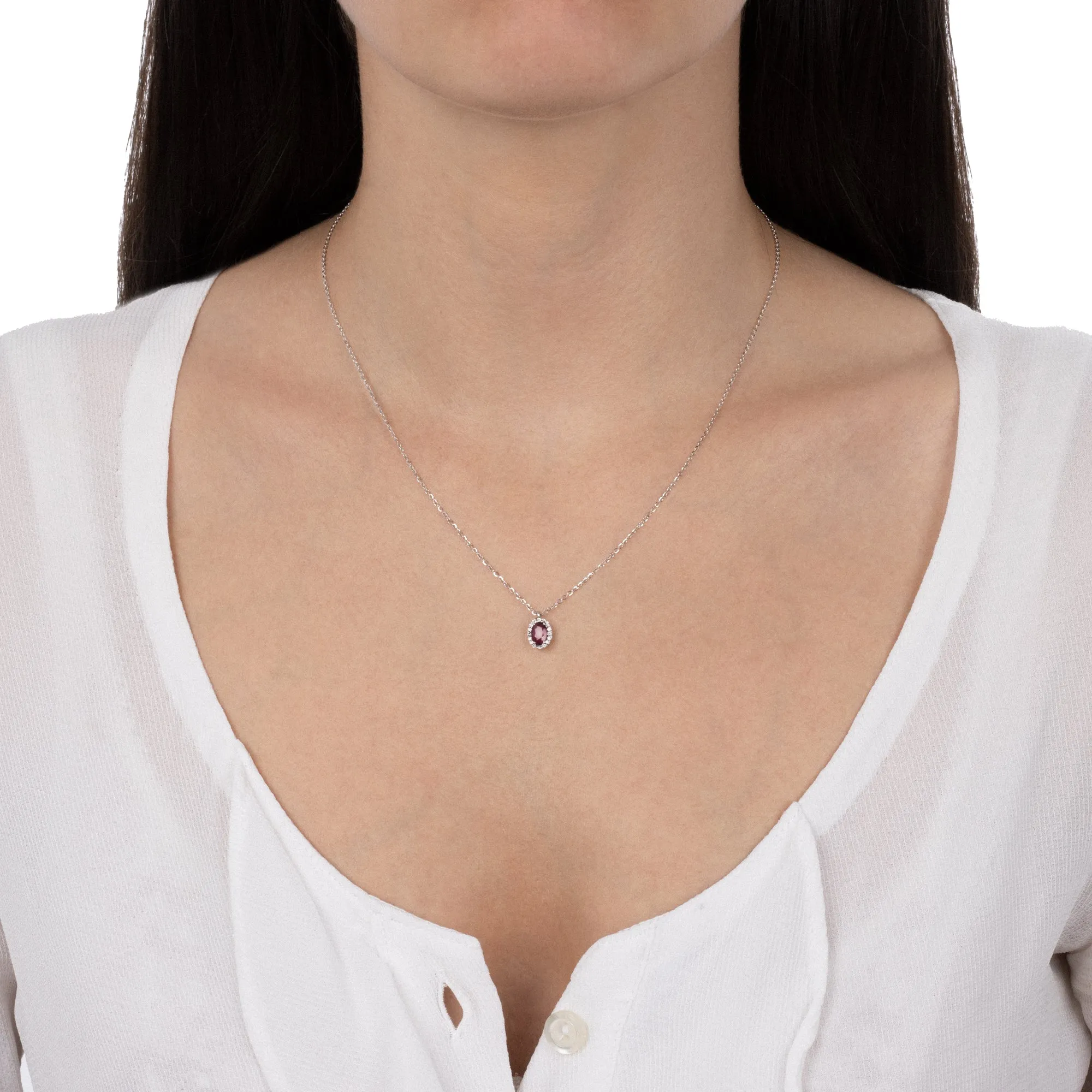 Necklace With Diamonds And Ruby (0.52) Oval Pendant