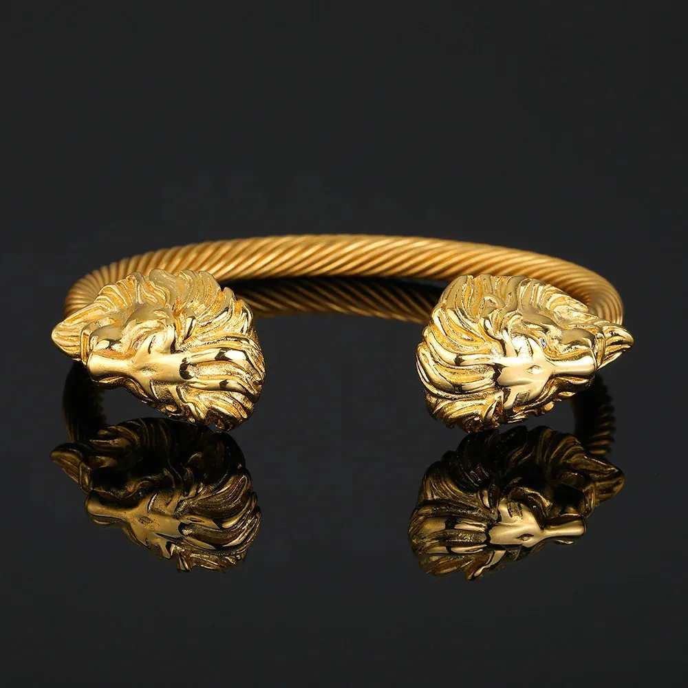 New Arrival Stainless Steel Domineering Lion Head Bracelet Adjustable Viking Bangles Men Wristband Cuff Bracelet for Women Gifts