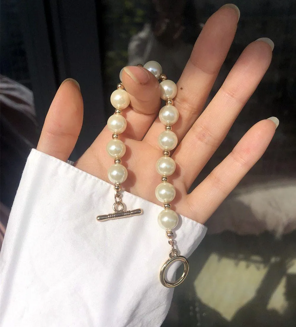 New Handmade Imitation Pearls Gold Metal Link Chain Bracelets for Women Girl Summer Party Luxury Jewelry Gift