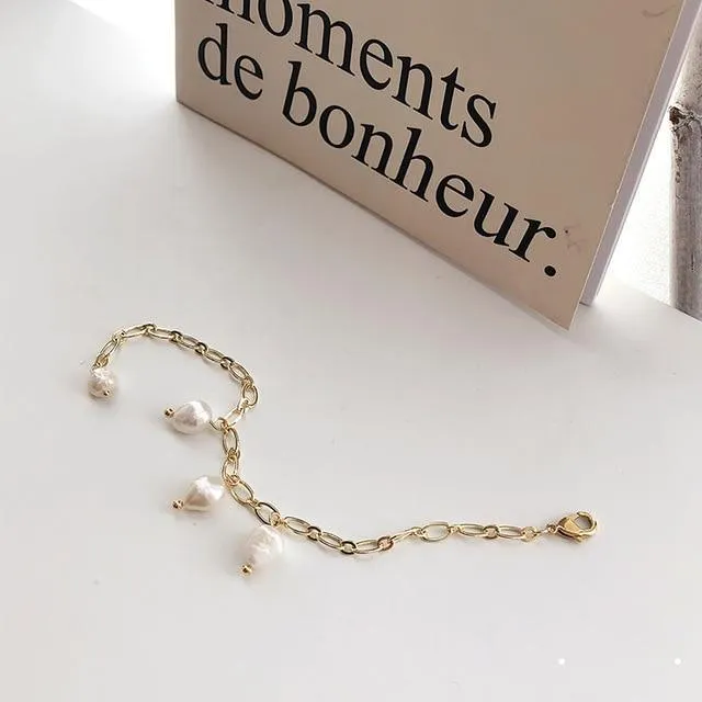 New Handmade Imitation Pearls Gold Metal Link Chain Bracelets for Women Girl Summer Party Luxury Jewelry Gift