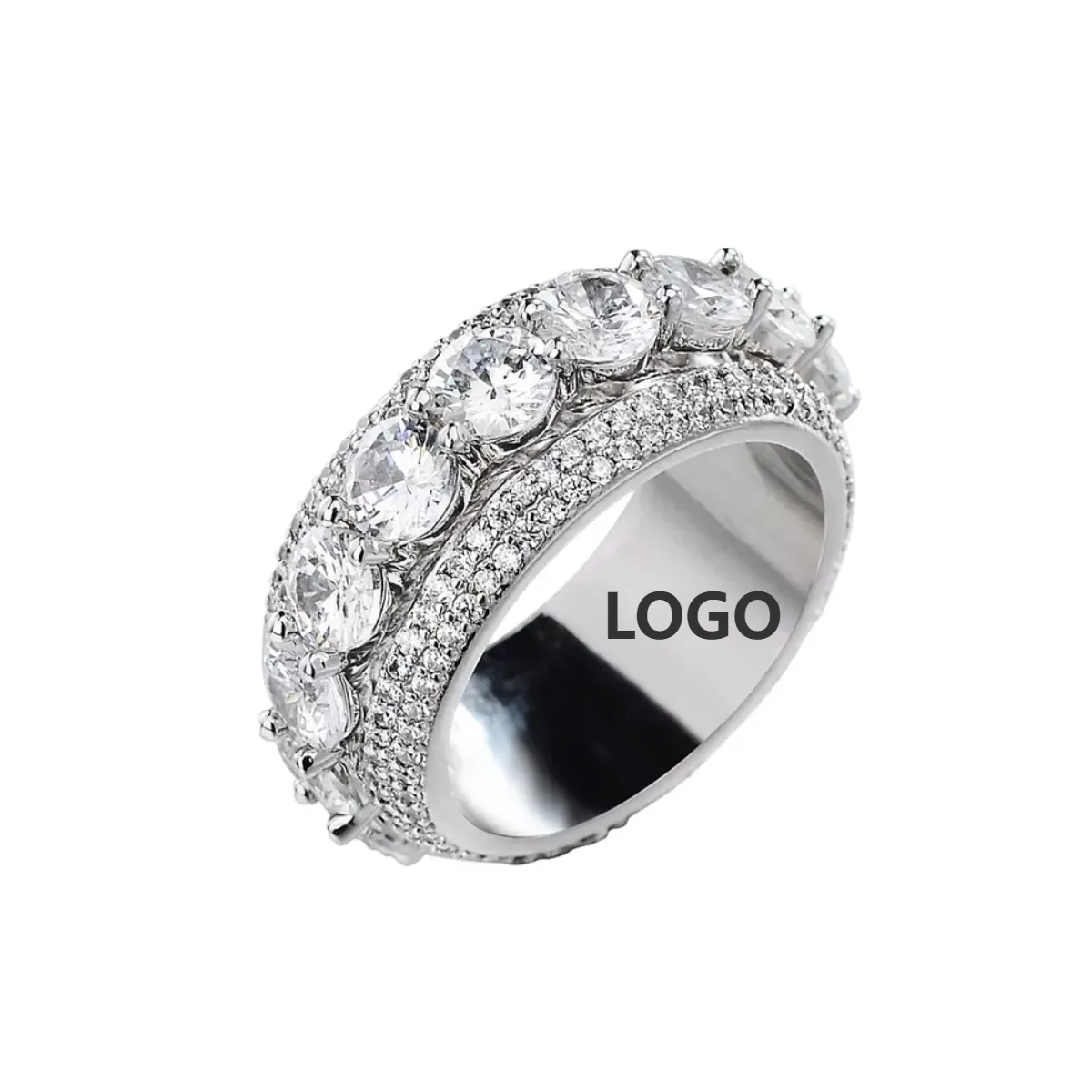 New Hip Hop Iced Out Zircon Gold Full Setting Silver Diamond Rings Design For Men Jewelry Wholesale
