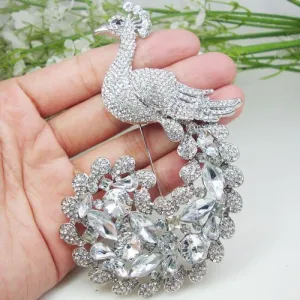 New Luxurious Bride Peacock Bird Brooch Pin Clear Austria Crystal Silver Tone