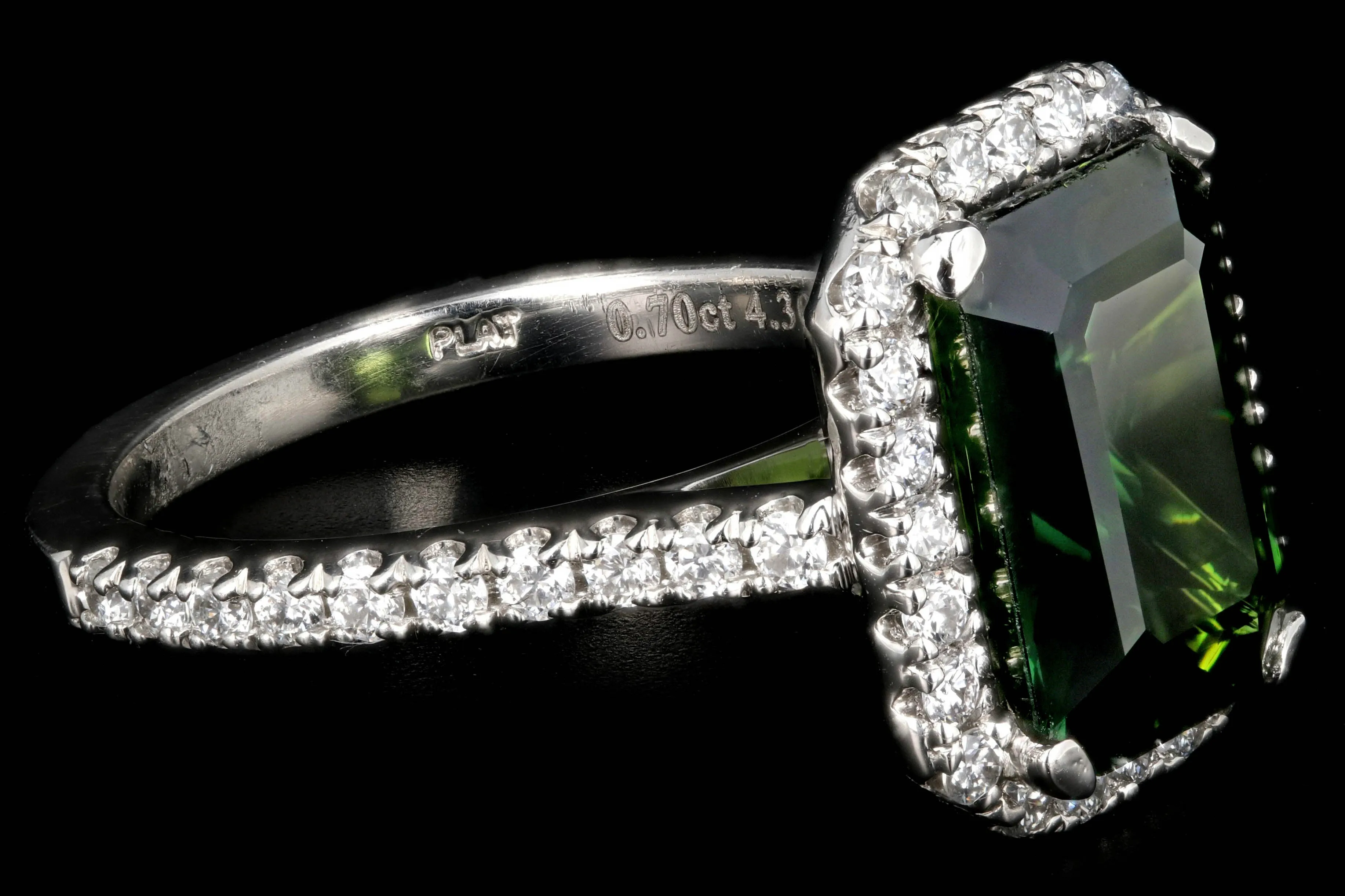 New Platinum 5.65 Carat Green Tourmaline and Diamond Halo Ring