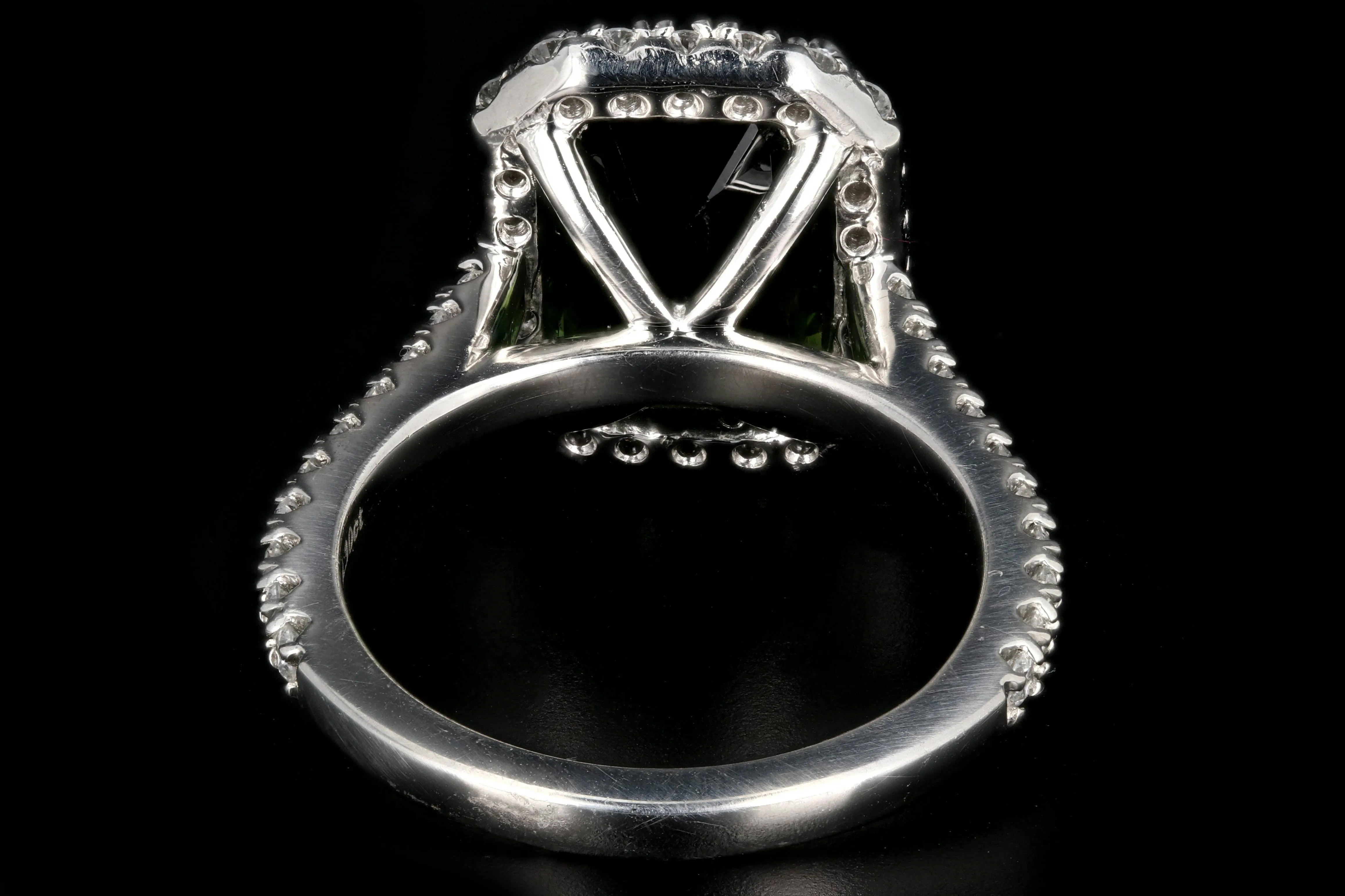 New Platinum 5.65 Carat Green Tourmaline and Diamond Halo Ring
