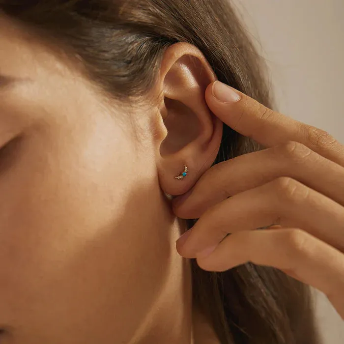 NORA | Turquoise & White Sapphire Crescent Moon (Single) Earring