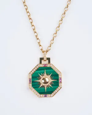 octagonal sole pendant- malachite/ sapphire/ diamond