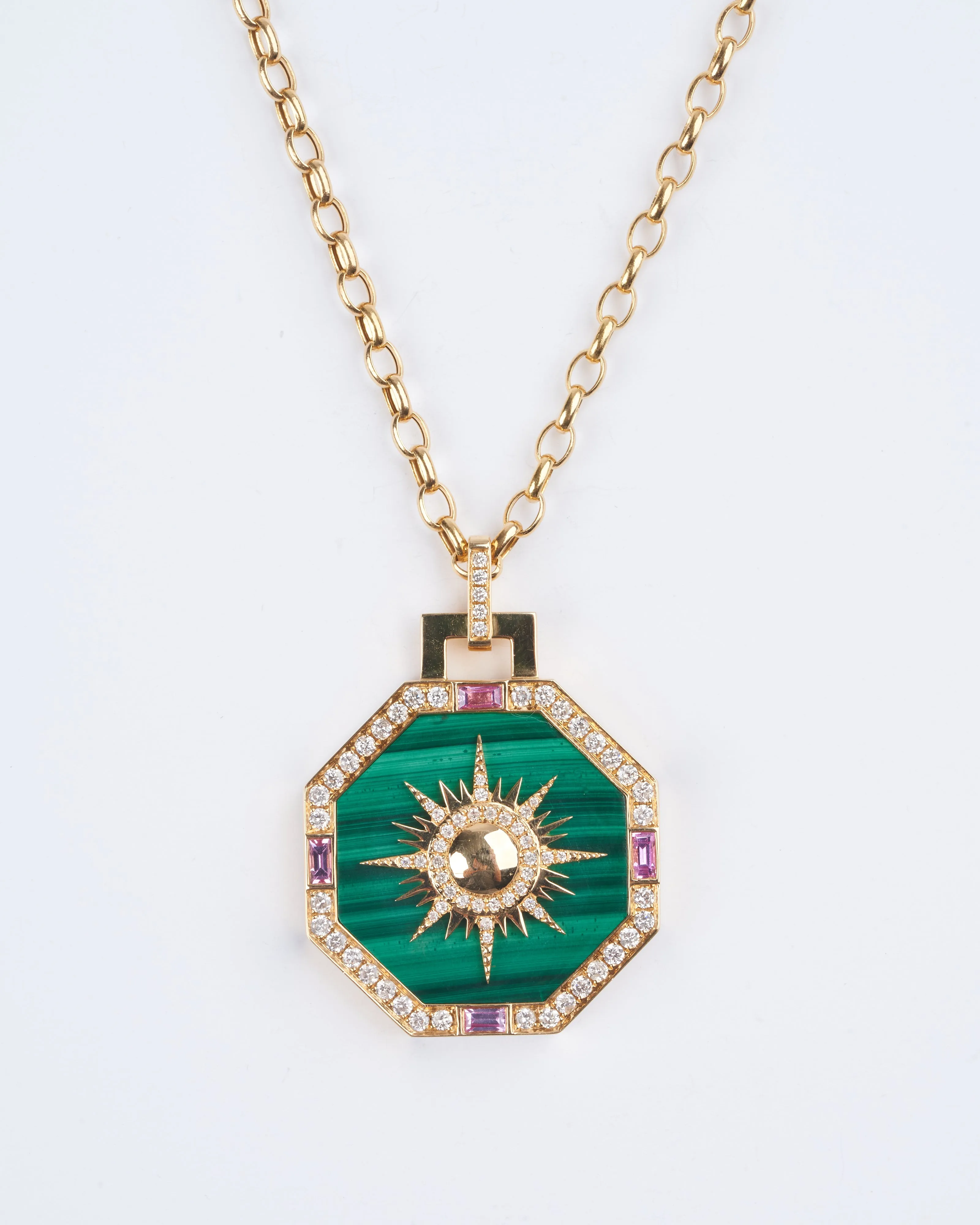 octagonal sole pendant- malachite/ sapphire/ diamond