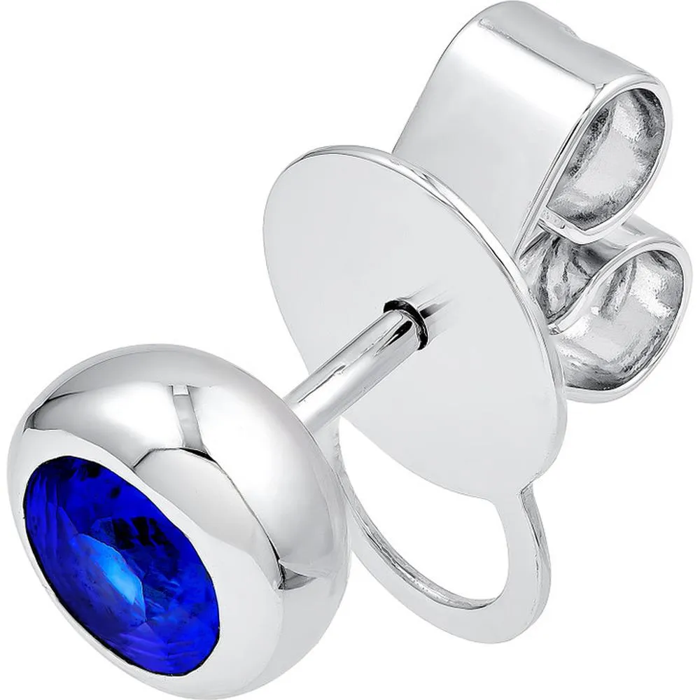Olas d'Oro - 14K White Gold 4mm Round Blue Sapphire Stud Earrings - 0.66 Carat Total Carat Weight